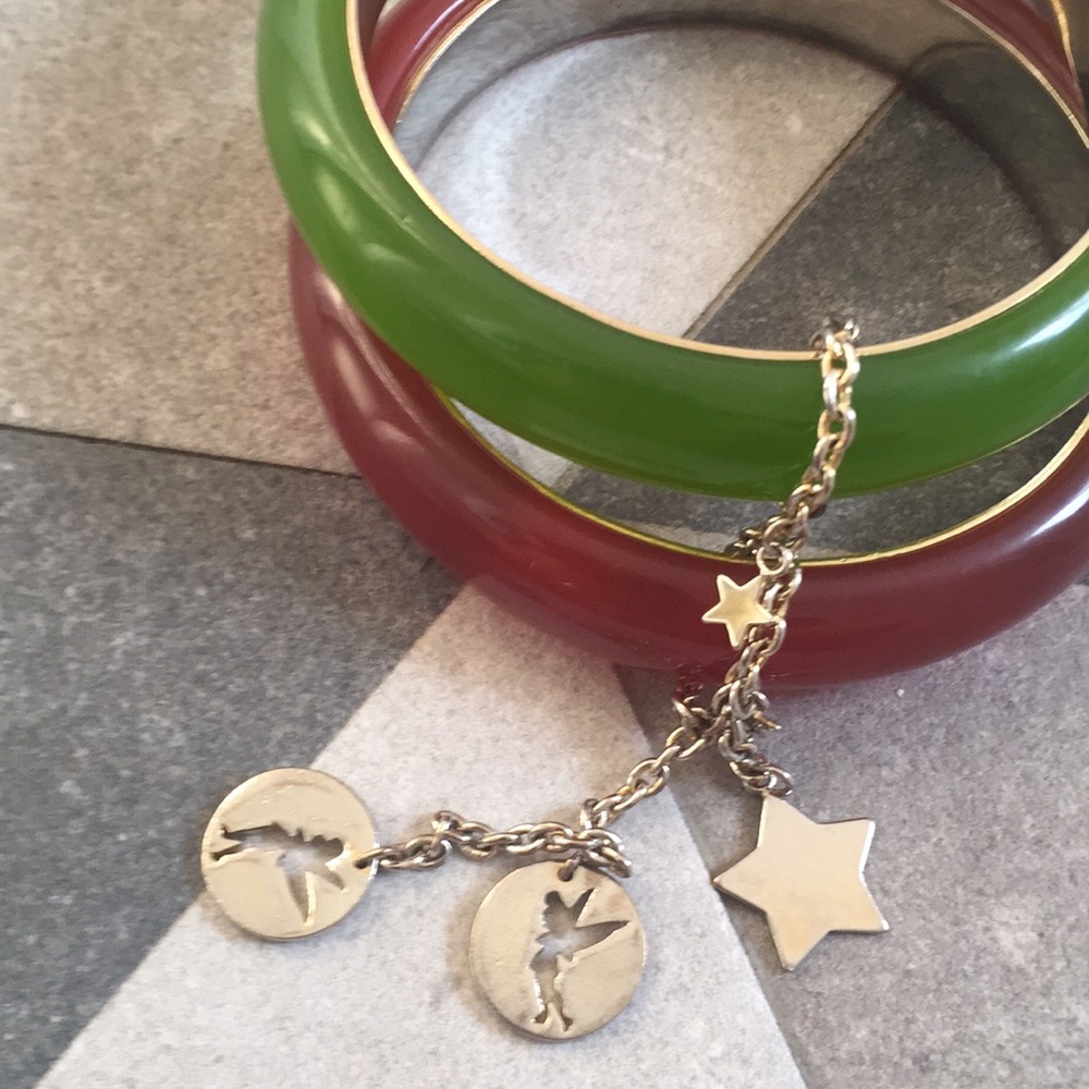 Disney Green and Maroon Bangle Bracelet Set with Star Charms